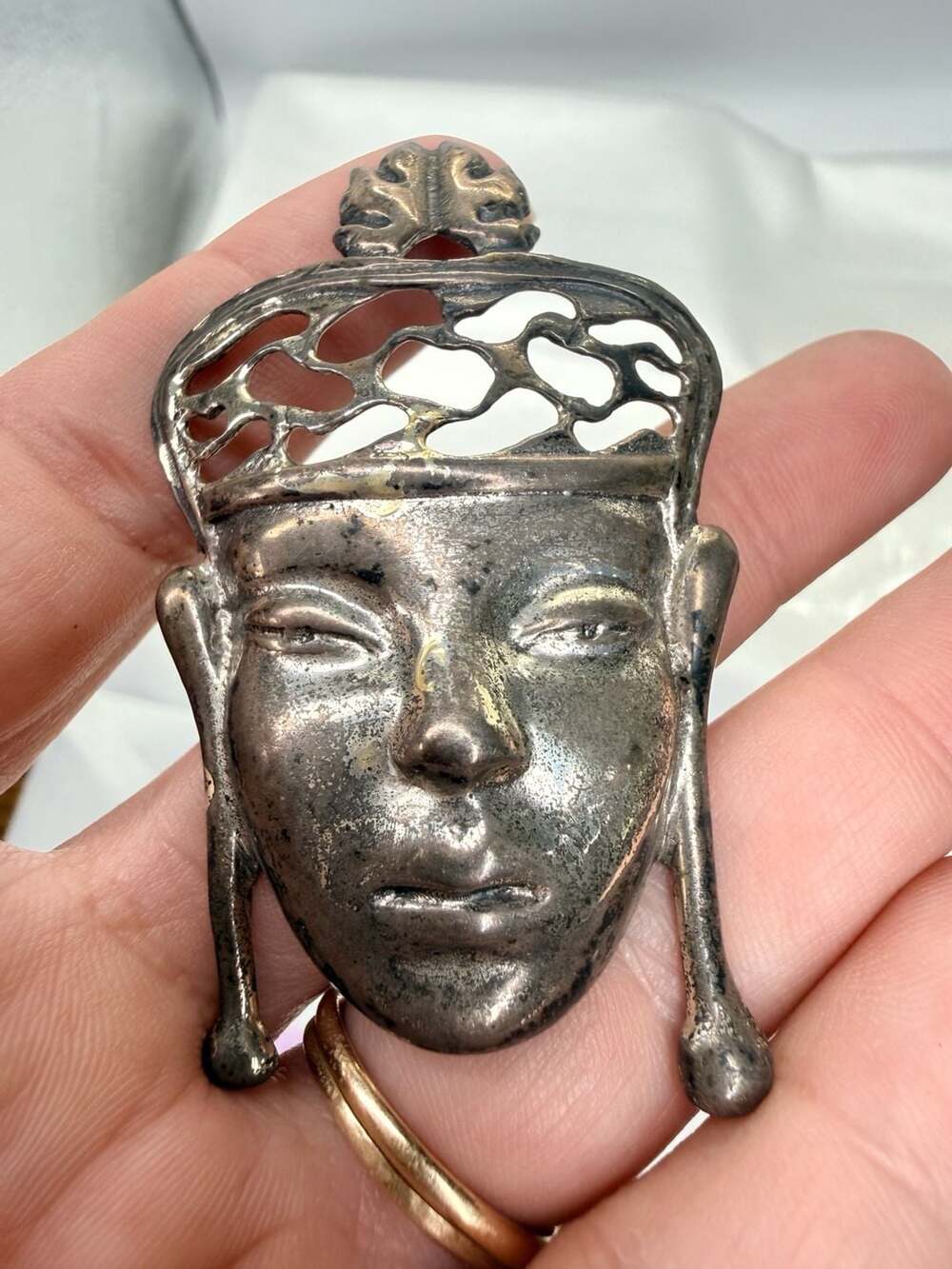 Vintage Sterling Silver Asian Princess Face Brooch Pin